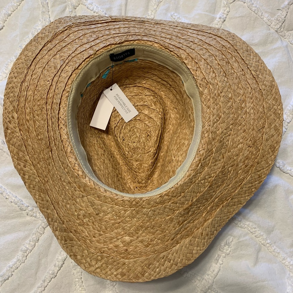 Talbots Tan and Blue Embroidered Raffia Straw Rancher Hat - Picture 3 of 5